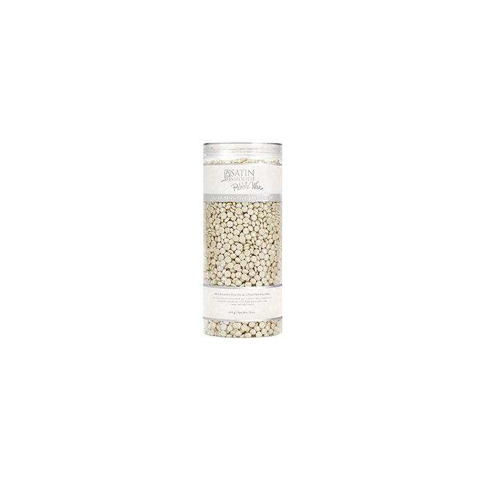 A 23-ounce canister of Satin Smooth PEBBLES WAX™ Ultra Sensitive Zinc Oxide Thin-Film Flex Wax standing upright