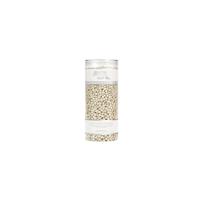 A 23-ounce canister of Satin Smooth PEBBLES WAX™ Ultra Sensitive Zinc Oxide Thin-Film Flex Wax standing upright