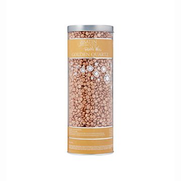 Front view of the 23-ounce transparent cylinder canister of Satin Smooth Pebble Wax in Golden Quartz variant