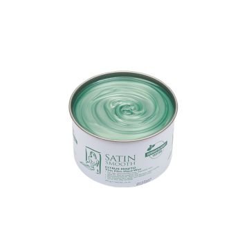 Angled top view of a 14 ounce can of Satin Smooth Citrus Mojito Thin Film Hard Wax featuring its glossy seafoam green color